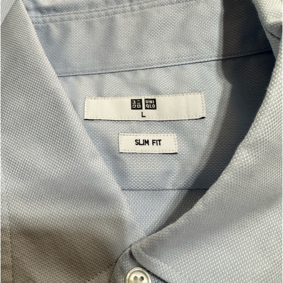 NWOT Uniqlo Powder Blue Textured Slim Fit Button Down Shirt Size Large - Picture 8 of 9